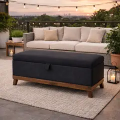 GENERICO - Banqueta con Baúl Incy Negro Felpa 120x50x40 cm Máxima Design