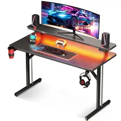 YOMYM - Escritorio de computadora multifuncional 100×50×88 cm con APP Luces de control negro