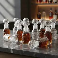 GENERICO - Pack de 24 Mini Licorera De 50ml Vidrio Diseño Cilíndrico Floral Ideal Para Whisky Bebidas Ron