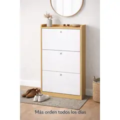 SPACE HOME - Zapatero Compacto Velux Nordic Blanco/Madera 18 Pares MDP 15mm 114×60×24