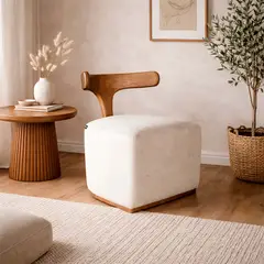 BROOKMAN - Silla Almodovar Tela Velvet Beige Madera Fresno Walnut 55x51x63 cm