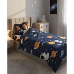 GENERICO - Juego de sábanas plaza y media infantil niña niño Astronauta