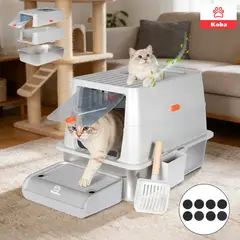 KOBA - Set Arenero Gato Extragrande Baño Sanitario Michi Acero Inox Gris