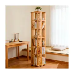 IDEEHOUSE - Librero Giratorio 360 De Bambú Con Estantes 37x37x178cm Bambú