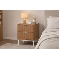 SPACE HOME - Velador Moderno FANTY 2 Cajones Estilo Nórdico con Patas Metal