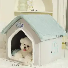 HOOPET - Cama Semi-cerrada Para Mascotas Estilo Casita Talla M Gris Liso