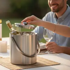 IREGUA - HIELERA ACERO INOXIDABLE TERMICA CON TAPA Y PINZAS, 3000 ML