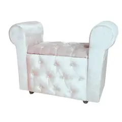 GENERICO - Banqueta Baúl Con Brazos Felpa Crudo Muebles Rimar