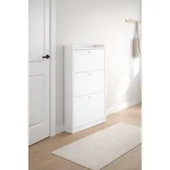 SPACE HOME - Zapatero Moderno Velux Blanco/Madera 18 Pares Diseño Minimalista 114×60×24 cm