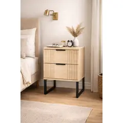 SPACE HOME - Velador moderno Top living Crema 2 Cajones Amplios Patas metal reforzado