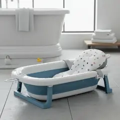 JAGIMA - Bañera Plegable Bebé + Malla + Termómetro - Rosa Bañera Digital - Celeste - Mediana