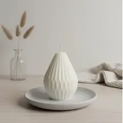 HAOKIDS - Vela plisada en cera de soja elegante y minimalista de 8 cm blanca