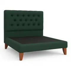 GENERICO - Cama Plaza y Media Verde Capitone Respaldo + Base En Lino