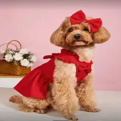 GENERICO - VESTIDO ROJO CON LAZO PARA MASCOTAS