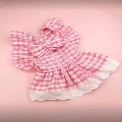 GENERICO - VESTIDO CUADRILLE ROSADO Y BLANCO CON LAZO PARA MASCOTAS