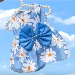 GENERICO - VESTIDO AZUL CON DISEÑO DE MARGARITAS PARA MASCOTAS