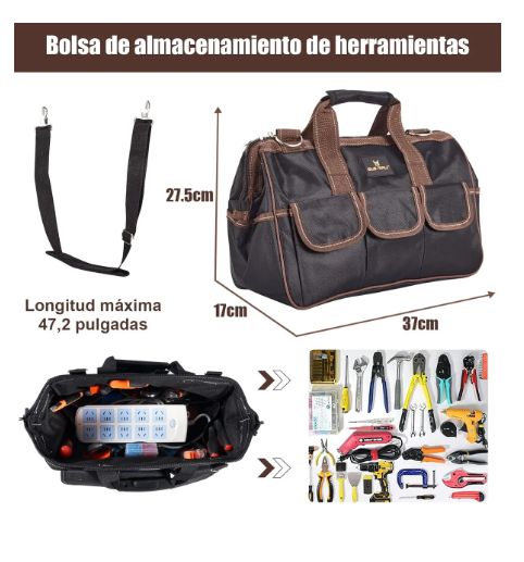 Bolso Herramientas Electricista Correa Hombro Ajustable Marr Bordó