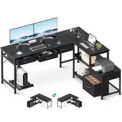 YOMYM - Escritorio Oficina Forma L Con dos cajones 135×100×78cm Negro