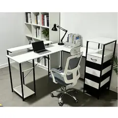 YOMYM - Escritorio Oficina Forma L Con Casilleros En blanco y negro 130×100×75cm