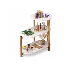 GENERICO - Mesa Auxiliar De Lujo De 3 Niveles Mesa De Centro Decorativa Blanco y Dorado