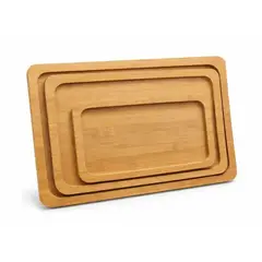 GENERICO - Set 3 Bandejas De Madera Bambú Rectangulares 3 Tamaños