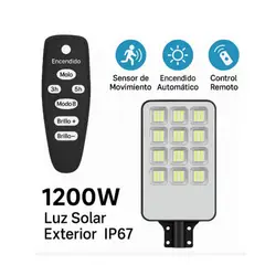GENERICO - Foco Led Solar Exterior 1200w Soporte Potente Iluminación Gris Blanco Frío