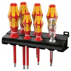 WERA - Set Destornilladores Aislados VDE + Buscapolo 1000V 7 Piezas + Rack