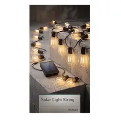 GENERICO - Guirnalda Solar Led 20 Ampolletas 5 Metros Luz Cálida Amarillo