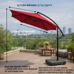 SPACE HOME - Toldo Base Incluida Quitasol Rojo burdeo Sombrilla 3 Metros CON UV30