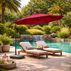 SPACE HOME - Toldo Base Incluida Quitasol Rojo burdeo Sombrilla 3 Metros CON UV30