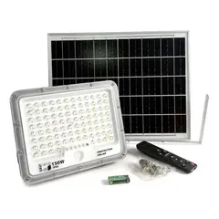 DRL LIGHTING - Foco Proyector Solar Led Exterior Itd 150w Fría Ip65 Sensor Gris Blanco Frío