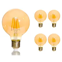 MEGABRIGHT - Pack 5 Ampolleta LED G80 Yellow Glass E27 6W VINTAGE
