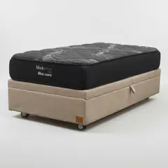 BLOCCARE - Cama Baul 1 Plaza L190 cm + Colchon Black Prime - Modelo Uno / Rueda Logo (Beige)