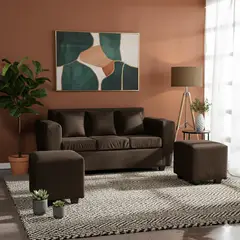 DECO OUTLET - Living Kansas 3 cuerpos + 2 Pouf Felpa