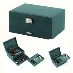 GENERICO - Organizador Joya Joyero Para Collar Anillos Caja De Almacenamiento De Joyas 3 Niveles Verde