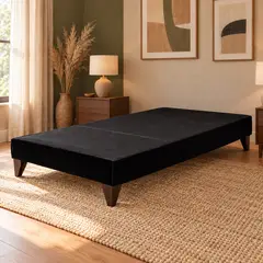 GENERICO - Base de Cama 1 Plaza Tapizada en Felpa Negra con Patas 90 x 190 cm