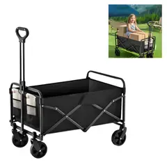 GENERICO - Carrito Plegable Multiuso Reforzado Camping 100kg 4 Ruedas Negro