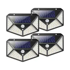 GENERICO - Pack X 4 Lampara Solar 100 Led Exterior Sensor De Movimiento Estructura Negro
