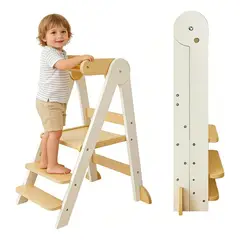 KUANGYE - Torre De Aprendizaje Plegable Madera Con 3 Niveles De Altura Blanco