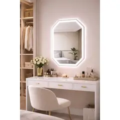 GENERICO - Espejo Led Octogonal 60×80cm Luz Cálida Y Neutra Touch