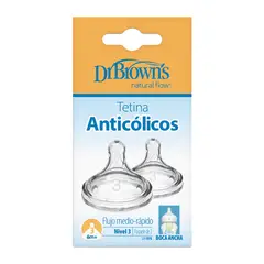 DR BROWN'S - Tetinas para Mamadera Dr Brown´s Boca Ancha Anticólicos 2Pcs 6m+