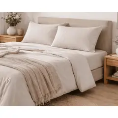 AMABILE - Juego de Sábanas 1.5 Plazas Beige Satinadas y Suaves  Algodón 100% Indio