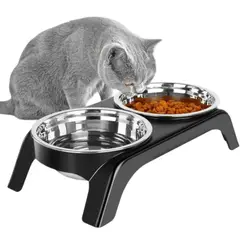 GENERICO - Plato Para Mascotas Premium Doble - Gato Perro De Metal Negro