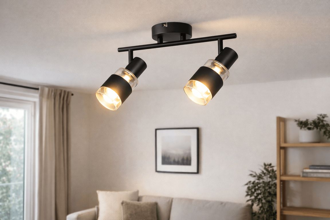 Apliqué Doble Konnergie Negro 2 Luces E14 Orientable