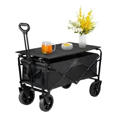GENERICO - Carro Plegable Multiuso Arrastre Compras Camping con tapa mesa 100kg Color Negro