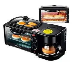 GENERICO - Máquina de Desayuno Multifuncional 3 En 1 Horno Cafetera Sartén