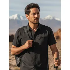 PJACK - Camisa Hombre Outdoor Manga Corta Negro