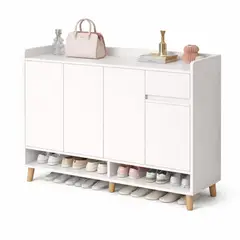 ACTUAL - Zapatero Organizador Blanco 120x32x100 cm Gran Capacidad con Puertas Abatibles