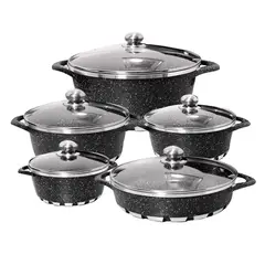 GENERICO - Batería Cocina 10 Piezas Altas Granito Antiadherente Negra