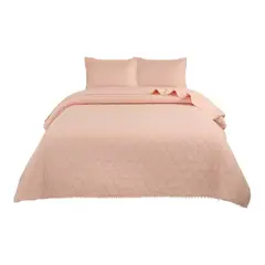 GENERICO - Cubrecama Quilt De Verano 1.5 Plazas Con Pompones Color Rosa